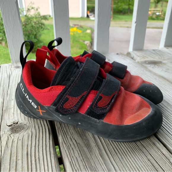Climb X Rave Strap Climbing Shoes Mens US 6 / Womens US 7 EU 38 Red Hook & Loop - Picture 1 of 15